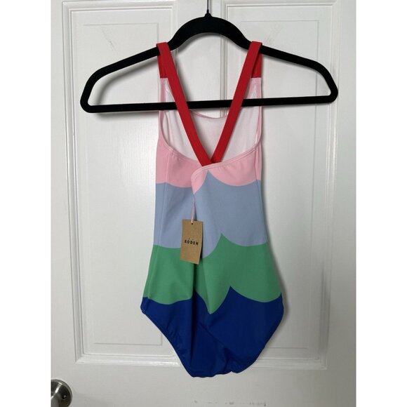 Mini Boden Cross-back Multi Colored Wave Pattern Girls Swimsuit Size 9-10Y NWT - Picture 7 of 8